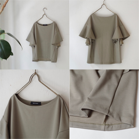 ラスト1点！ ★SALE 50%OFF★ ゆったりサイズのフリル袖トップス "grayish green" 9枚目の画像