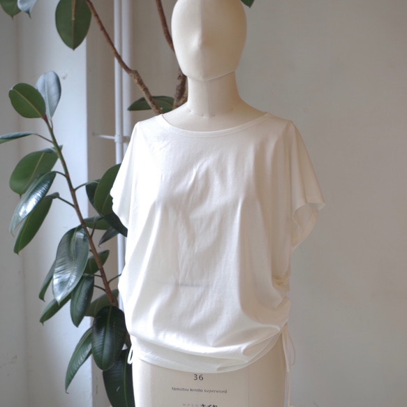 ラスト1点！＜SALE 50％ OFF！＞ 涼感♪ サイドストリング  フレンチスリーブTee　 "white" 9枚目の画像