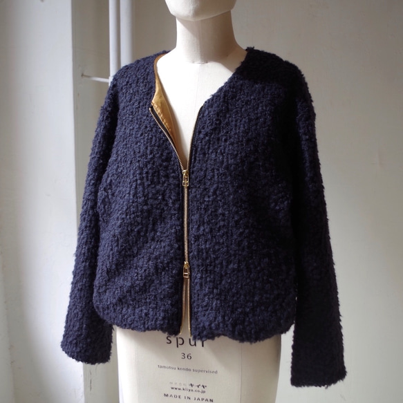 ◆SOLD OUT◆ ＜残り1枚＞ループブークレ ノーカラーブルゾン ( ショート丈 / navy /SIZE:2) 2枚目の画像