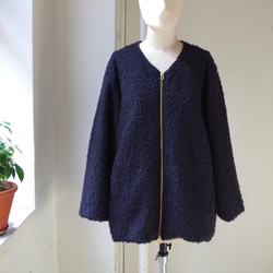 ◆SOLD OUT◆ ループブークレ ノーカラーブルゾン ( ロング丈 / navy ) 5枚目の画像