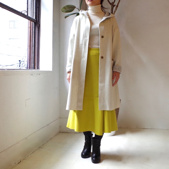 ◆ SOLD OUT ◆ 羊絨混色melton A字裙“檸檬黃” 第10張的照片