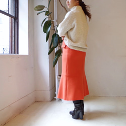 【SALE!! 50% OFF!!】＜1着のみ！＞ カシミヤ混 カラーメルトンAラインスカート "orange" 5枚目の画像