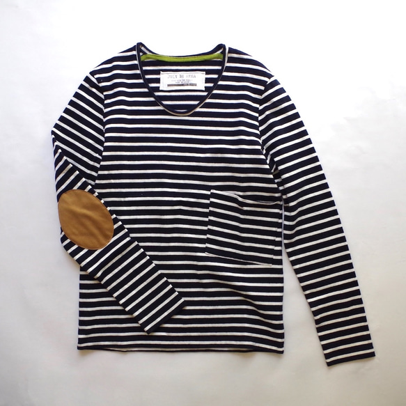 ラスト1点！＜30% OFF＞ 春秋冬用 ボーダーポケットロンT (navy × off white)　"size 2" 1枚目の画像