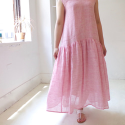 ◆ SOLD OUT ◆ 亞麻無袖分層長裙“草莓粉” 第4張的照片