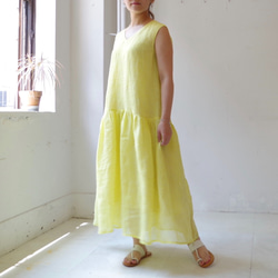 ◆ 售罄 ◆ 亞麻無袖分層長裙“檸檬黃” 第1張的照片