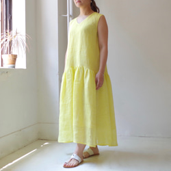 ◆SOLD OUT◆　リネンノースリーブティアードロングワンピース "lemon yellow" 9枚目の画像