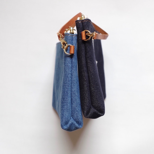 ラスト1点！ ★30% OFF★　星パッチワークデニムポーチ　" blue denim "  （本革ストラップ付き） 7枚目の画像