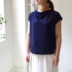 Sale 30%OFF!  サイドスリット フレンチスリーブTシャツ　 "navy" 2枚目の画像