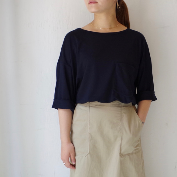 最後一個！ &lt;SALE 30% OFF&gt;寬鬆輪廓口袋T卹3/4袖&quot;dark navy navy&quot; 第2張的照片