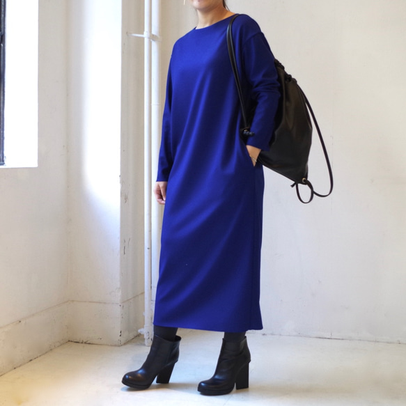 最後一個！ ★折扣50％★★壓縮羊毛（寶藍色）“ size2”的簡單長裙 第8張的照片