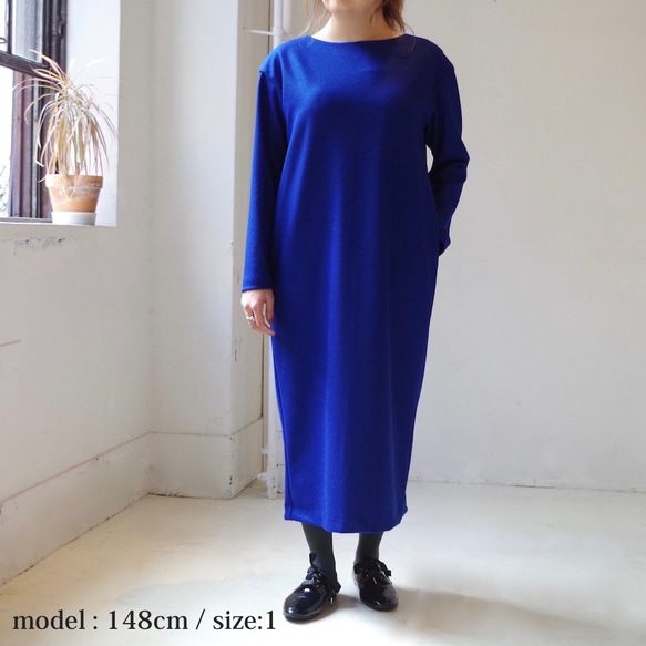 ラスト1着！★SALE 50%OFF★ 圧縮ウールのシンプルなロングワンピース (royal blue)　"size2" 3枚目の画像