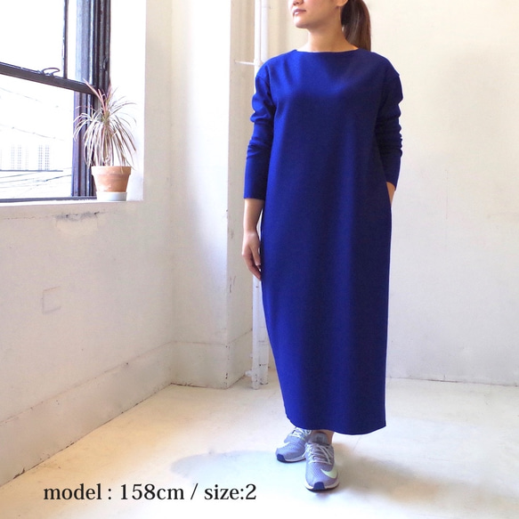 ラスト1着！★SALE 50%OFF★ 圧縮ウールのシンプルなロングワンピース (royal blue)　"size2" 5枚目の画像