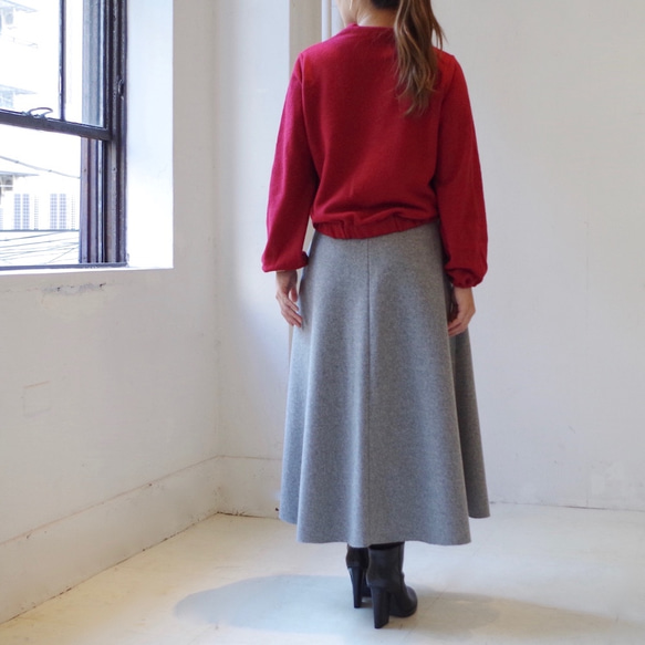 &lt;定做&gt;羊毛簡單喇叭形長裙“灰色” 第9張的照片