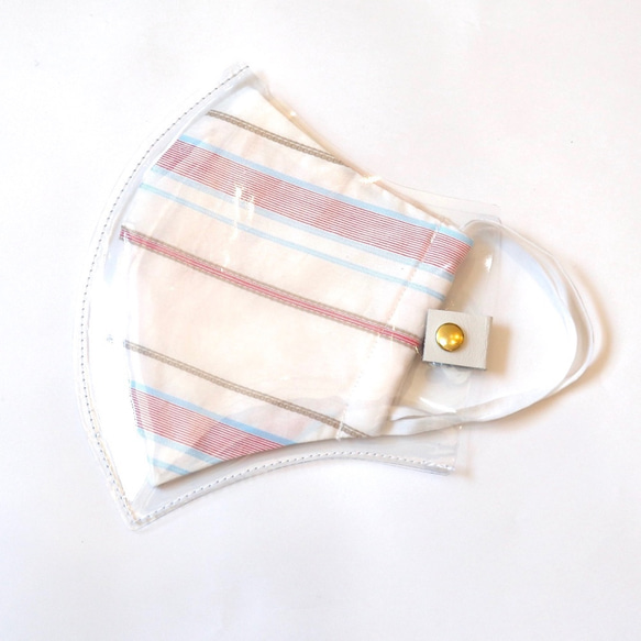 『水で洗えるマスクケース』 PVCマスクカバー＆夏用マスクセット　pink ボーダー　マスク2021 1枚目の画像