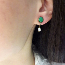 耳環◎綠松石*珍珠夾式耳環 第1張的照片