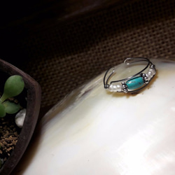 戒指◎綠松石*珍珠可調式繞線不鏽鋼戒指 第3張的照片