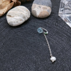 耳環。海藍寶石*珍珠不鏽鋼耳骨夾 第3張的照片