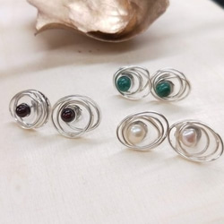 イヤリング。 Simple Suixing Pearl * Red Garnet * Malachite Resin Ear P 1枚目の画像