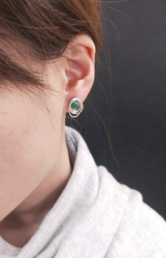 イヤリング。 Simple Suixing Pearl * Red Garnet * Malachite Resin Ear P 2枚目の画像