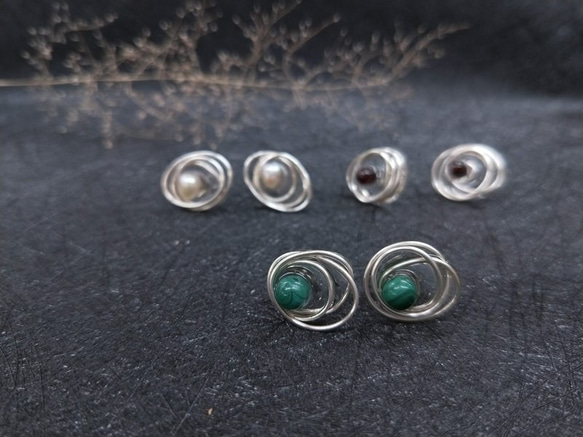 イヤリング。 Simple Suixing Pearl * Red Garnet * Malachite Resin Ear P 4枚目の画像