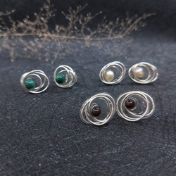 イヤリング。 Simple Suixing Pearl * Red Garnet * Malachite Resin Ear P 6枚目の画像