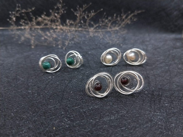 イヤリング。 Simple Suixing Pearl * Red Garnet * Malachite Resin Ear P 6枚目の画像