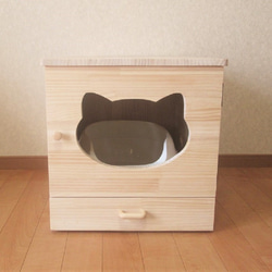 ねこトイレカバー　にゃんこ‘’るんるん‘’トイレハウス（トイレ付） 1枚目の画像