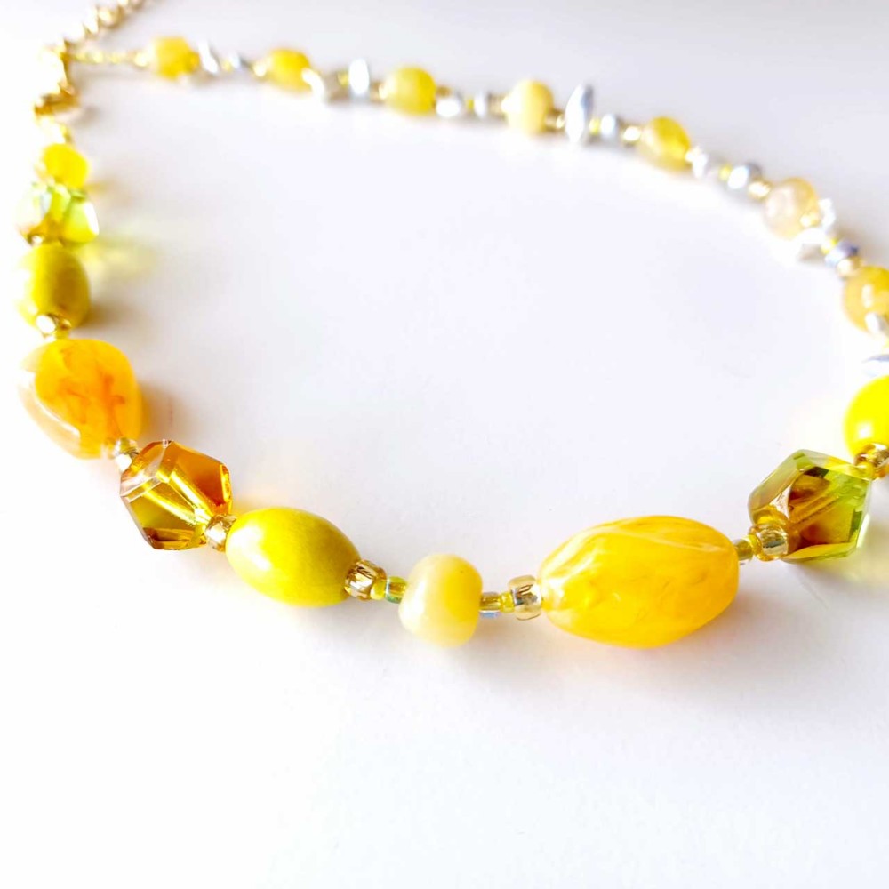 異素材ミックスネックレス　イエロー