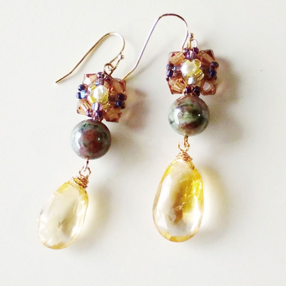 ちょっぴりゴージャスにリンクコーデ♥♥アンティーク風なシトリンとスワロフスキーの大ぶりピアス