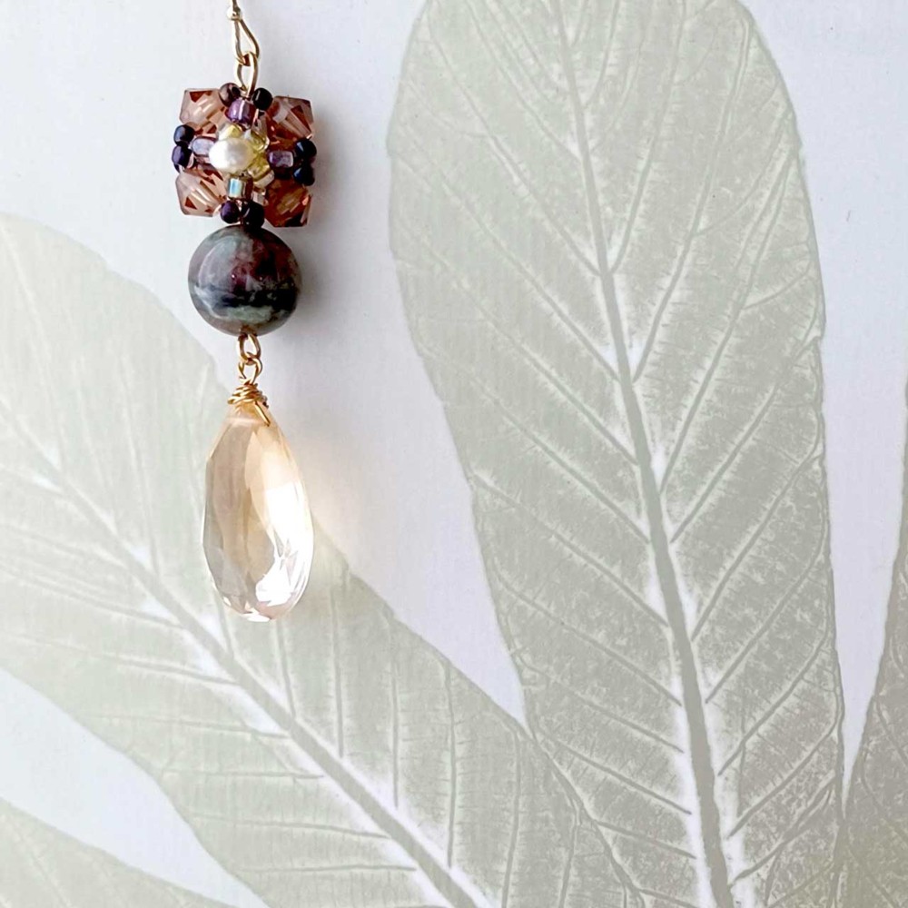 ちょっぴりゴージャスにリンクコーデ♥♥アンティーク風なシトリンとスワロフスキーの大ぶりピアス