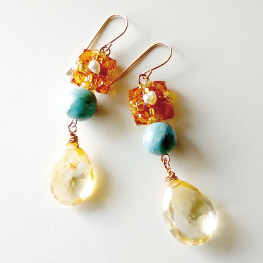 ちょっぴりゴージャスにリンクコーデ♥♥アンティーク風なシトリンとスワロフスキーの大ぶりピアス