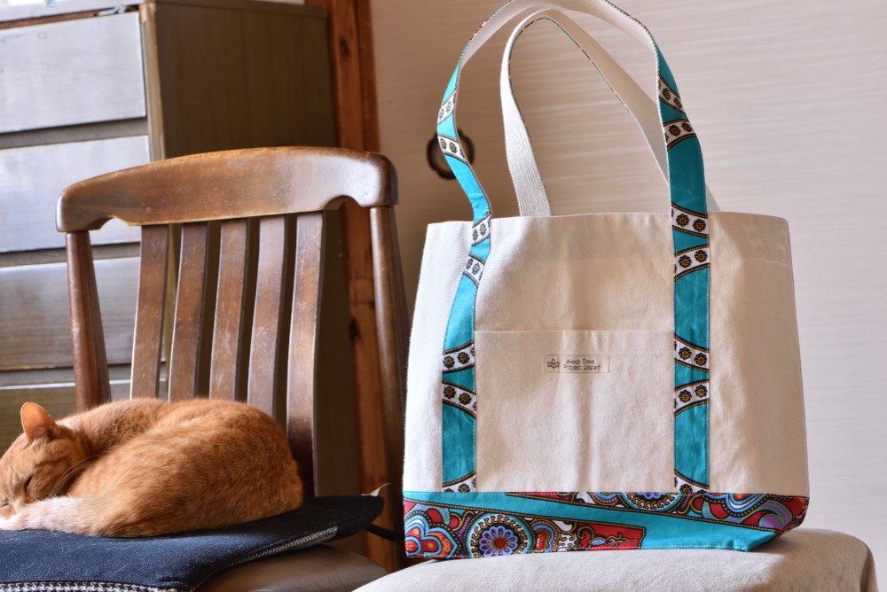 帆布のトートバック（ターコイズブルー）        Ω