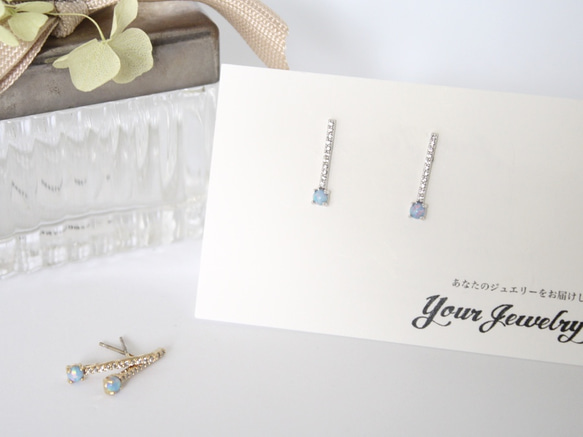 CZ&オパールピアス Zirconia&opal Stick Pierce 送料無料(E-15p) 5枚目の画像