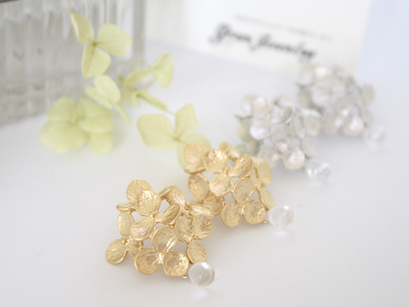 紫陽花＆ビーズピアス Hydrangea&beads Pierce・送料無料(E-17p) 5枚目の画像