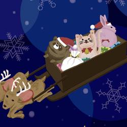 【クリスマス早割送料無料】動物クリスマス　ポスター♬ タヌキ・ネコ・ウサギのサンタ 3枚目の画像