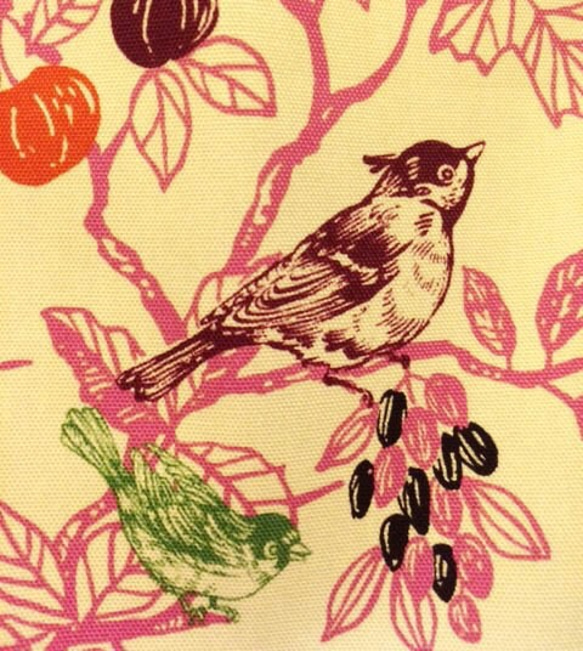 レトロ♬小鳥柄とカーキドットのカフェカーテン 4枚目の画像