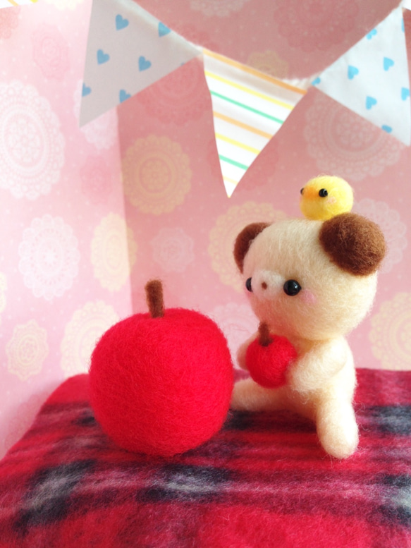 再販・リンゴ大好き♡・くまさんとヒヨコくん 3枚目の画像