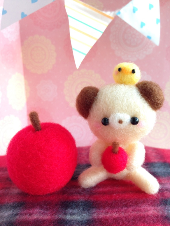 再販・リンゴ大好き♡・くまさんとヒヨコくん 4枚目の画像