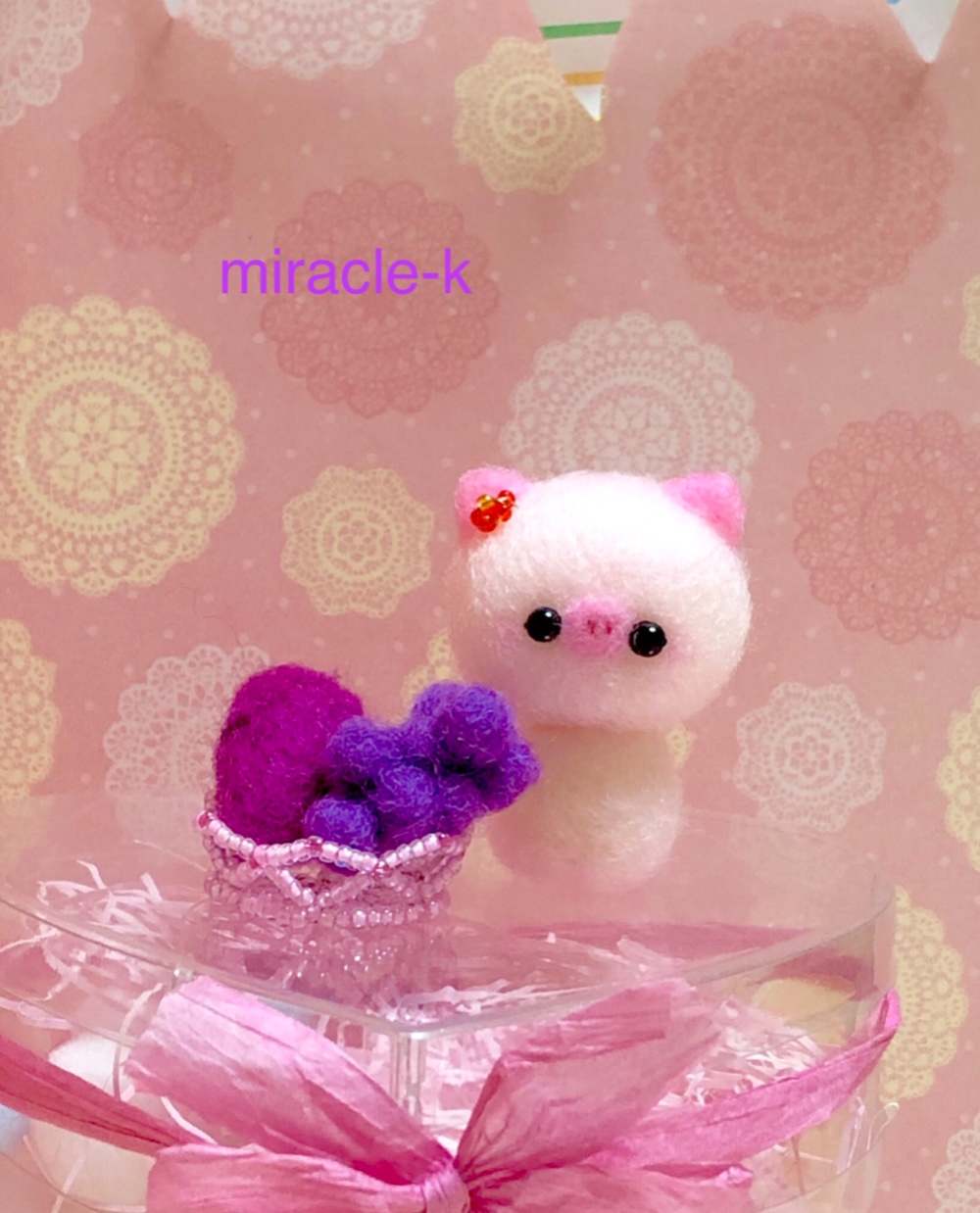 秋が大好き♡ブタさんとサツマイモ&ぶどう 羊毛フェルト miracle