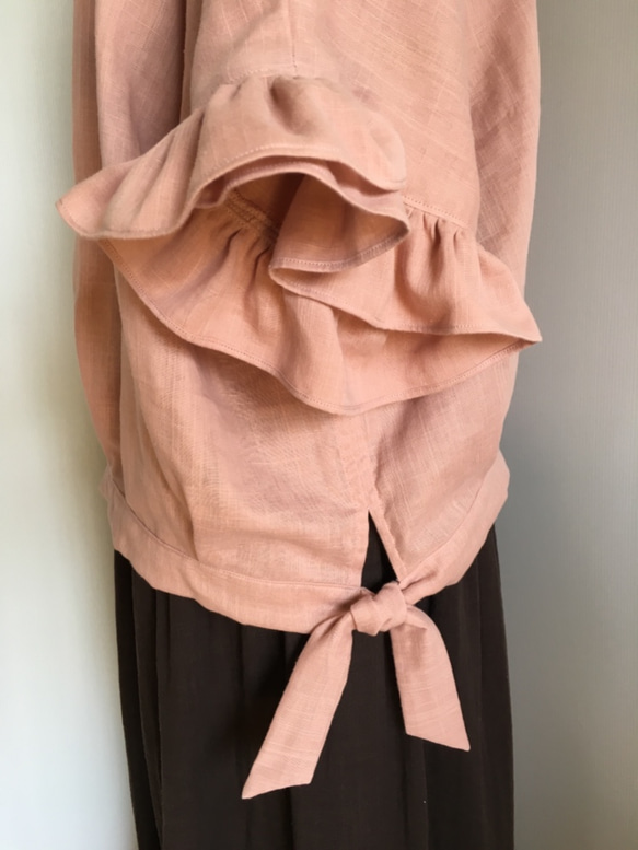 Wガーゼ  裾リボントップス(ローズピンク) 4枚目の画像