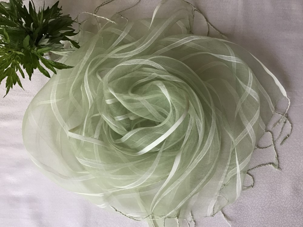 よもぎ染め:シルク＆ビスコースストール ストライプ柄　45cm幅