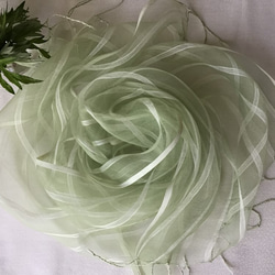 よもぎ染め:シルク＆ビスコースストール ストライプ柄　45cm幅　 1枚目の画像