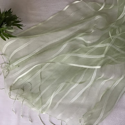 よもぎ染め:シルク＆ビスコースストール ストライプ柄　45cm幅　 2枚目の画像