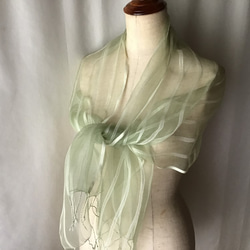 よもぎ染め:シルク＆ビスコースストール ストライプ柄　45cm幅　 3枚目の画像