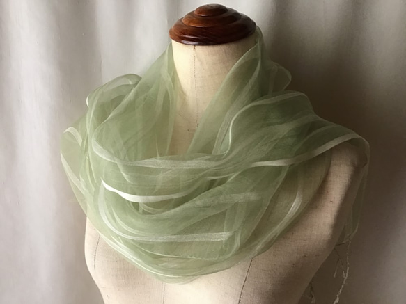 よもぎ染め:シルク＆ビスコースストール ストライプ柄　45cm幅　 4枚目の画像