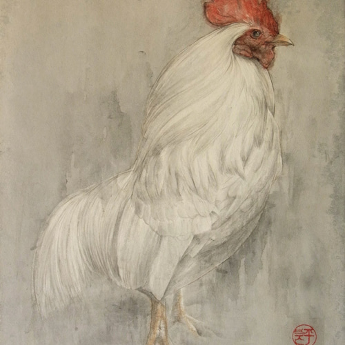 日本画 鶏の絵 約40cm x 30cm アート・写真