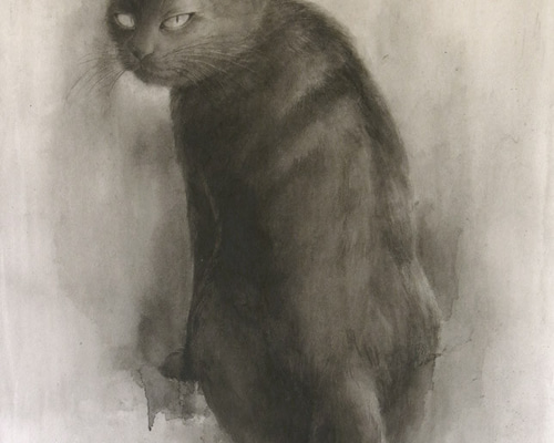 黒猫(水墨画) - 絵画 黒猫(水墨画) - 絵画