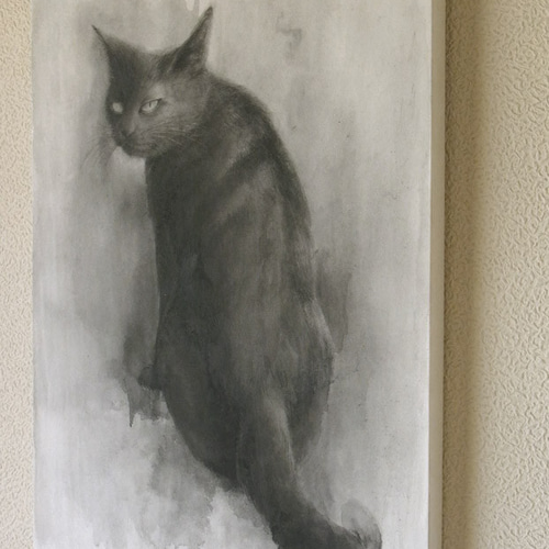 黒猫（水墨画） イラスト 平良レイ 通販 3159177｜Creema(クリーマ)