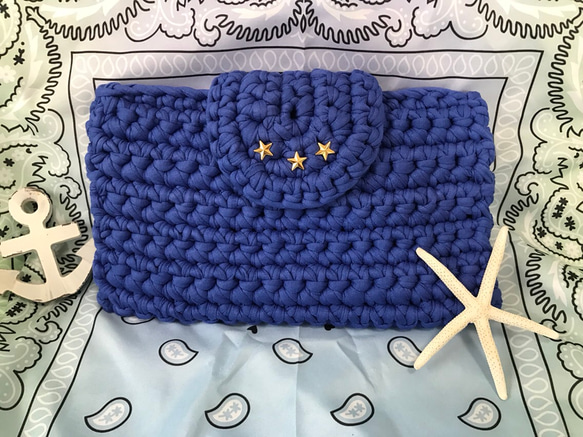 Rekinit ハンドメイド フラップ クラッチバッグ ブルー ズパゲッティ t 