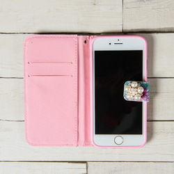 在庫限り!選べるビジュー サンゴ フラワー 手帳型 ケース iPhone7 6s 6 Plus (n31) 2枚目の画像